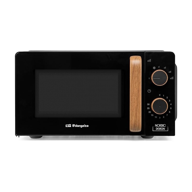 Microondas de Diseño con Grill 20L 700W Orbegozo | Microondas de Sobremesa Negro | Microondas de Convección 5 Potencias