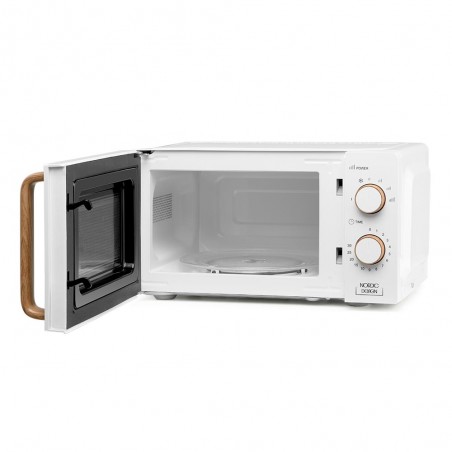 Micro-ondas com capacidade para 20 litros, 5 níveis, timer até 30 minutos, potência de 700W, cor branca