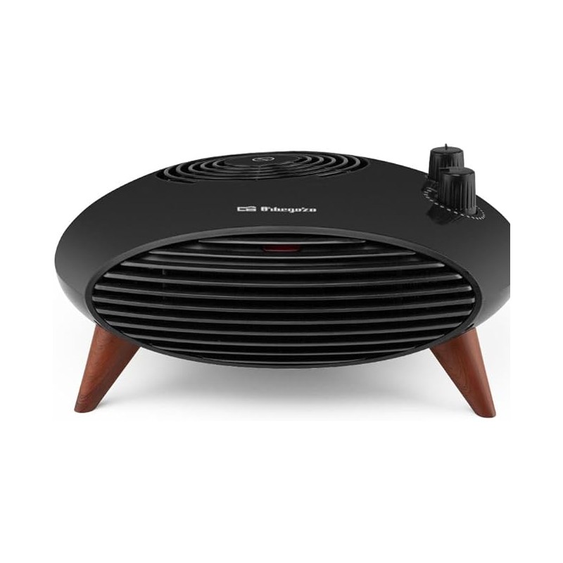 Stufa di design puro. Selettore rotante a 3 posizioni. Funzione ventola aria fredda. Riscaldamento: 1000W-2000W.