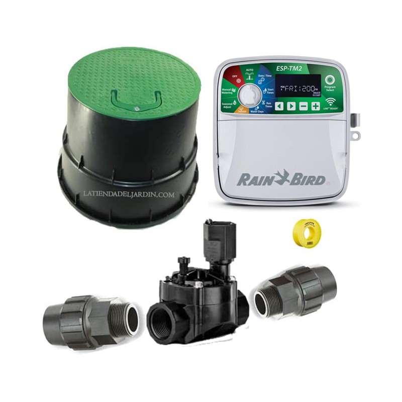 Pacote profissional de irrigação automática Rain Bird 1 zona 24 V para tubo de 32 mm, automação de irrigação Pacote profissional de irrigação automática Rain Bird 1 zona 24 V para tubo de 32 mm, automação de irrigação