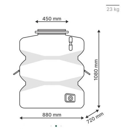 Tanque de polietileno de 500 litros, 72 x 88 x 108 cm. Recuperação de águas pluviais.
