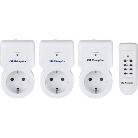  Stecker mit Fernbedienung Orbegozo.  (3 Steckdosen mit 1 Fernbedienung gesteuert).  Reichweite 30 Meter.