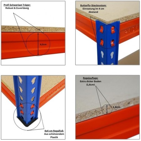 Scaffalatura per magazzino ad alta resistenza con 5 ripiani, 180x90x45 cm