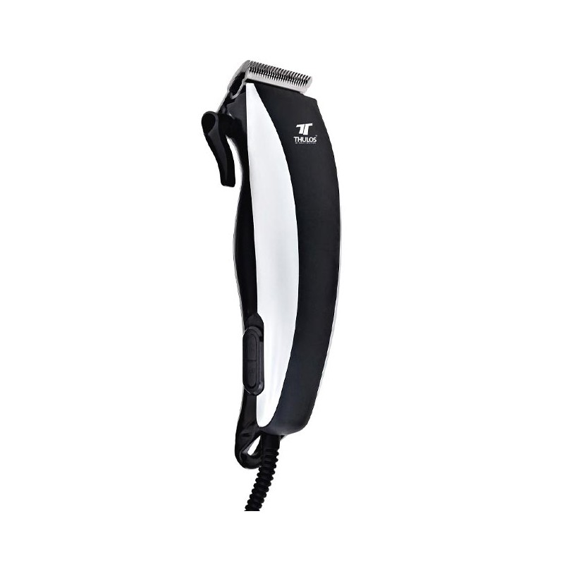 Aparador de pelos Thulos. Inclui acessórios: 4 guias de corte, óleo lubrificante, tesoura, pente e escova de limpeza.