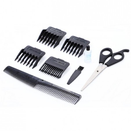 Thulos hair trimmer. Includes accessories: 4 cutting guides, lubricating oil, scissors, comb and cleaning brush.