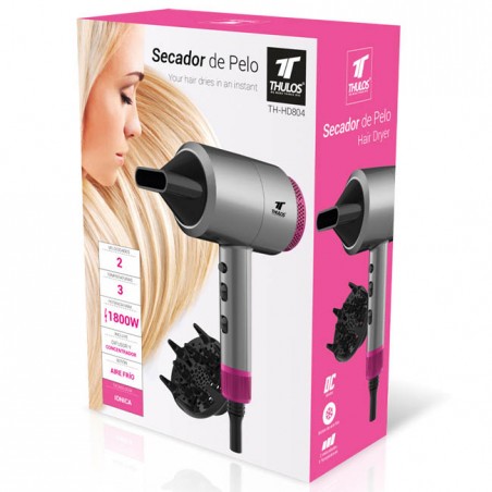 Secador de cabelo iônico Thulos. 1600-1800 W. Inclui difusor e concentrador.