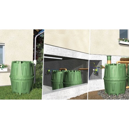 Serbatoio per acqua piovana in polietilene da 1600 L. Diametro 135 cm, Altezza 160 cm. Adatto per installazioni interrate