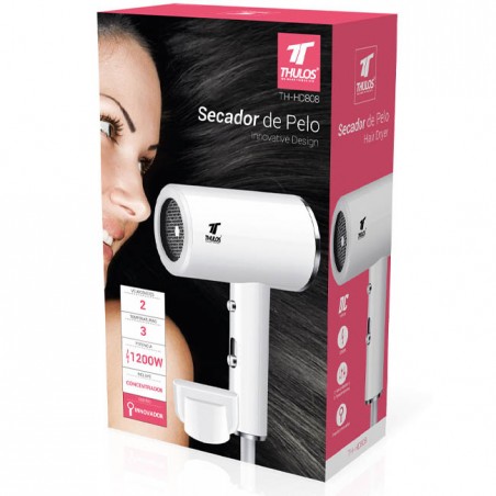 Secador de cabelo Thulos com design inovador, 2 velocidades e 3 ajustes de temperatura, 1200W.