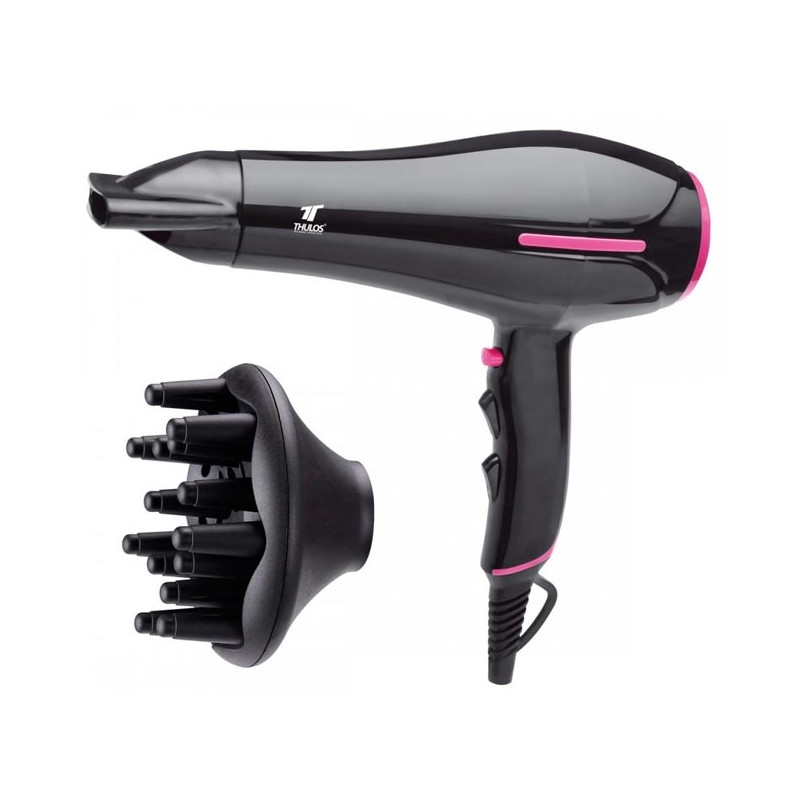 Sèche-cheveux Thulos, 2 vitesses, 3 températures, 2000W, avec diffuseur et concentrateur.