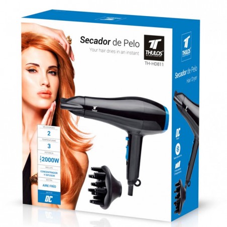 Thulos Hair Dryer, 2 speeds and 3 heat settings. Includes concentrator and diffuser.