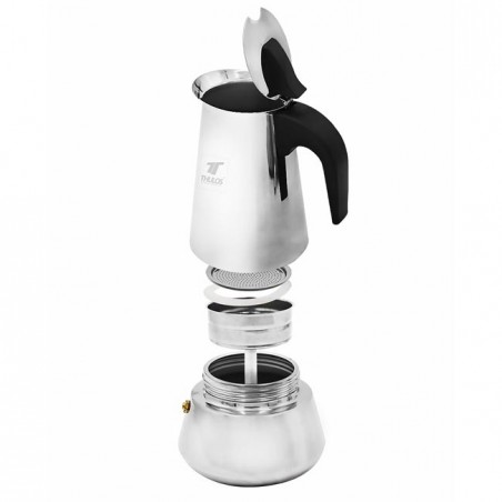 Cafetière Thulos 6 tasses, finition acier inoxydable.