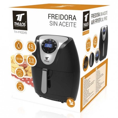 Freidora de aire sin aceite 3.2L Thulos, temporizador de hasta 30m. Potencia: 1400W.