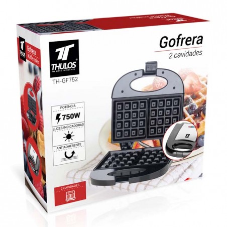 Piastra per waffle antiaderente Thulos a 2 cavità, 750 W.