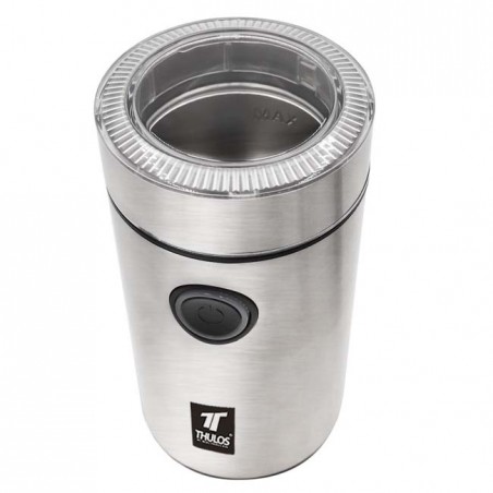 Moedor de café Thulos em aço inoxidável. Capacidade: 40 g.