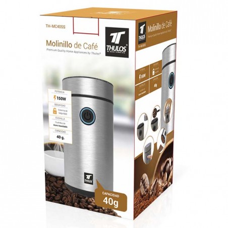 Moulin à café Thulos en acier inoxydable. Capacité : 40 g.