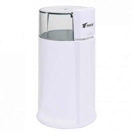 Moedor de café Thulos, capacidade de 50-60 gramas. Modelo branco.