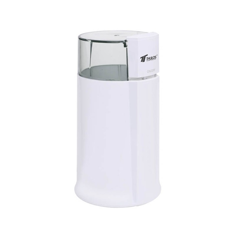 Moedor de café Thulos, capacidade de 50-60 gramas. Modelo branco.