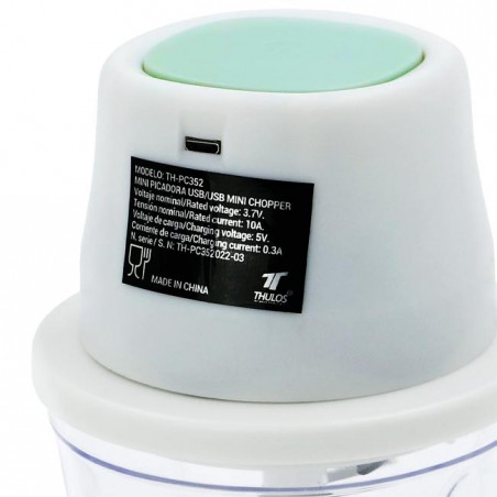 Mini hachoir USB Thulos, capacité 350 ml. Lame en acier inoxydable.