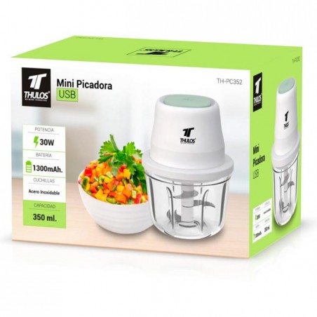 Mini tritatutto USB Thulos, capacità 350 ml. Lama in acciaio inossidabile.