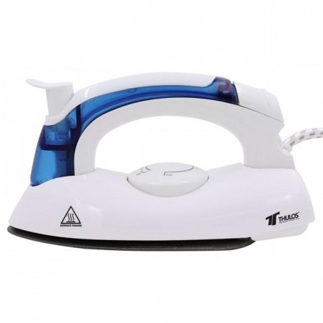 Thulos travel iron with folding handle, Power: 700W. Includes case and measuring cup.
