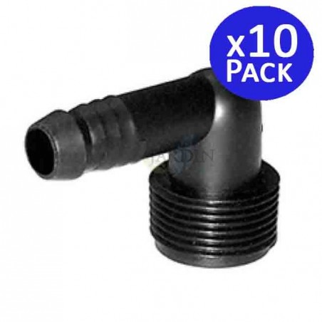 Gomito maschio a innesto rapido da 10 x 16 mm x 3/4". Utilizzato su tubo Rain Bird SPX Flex.