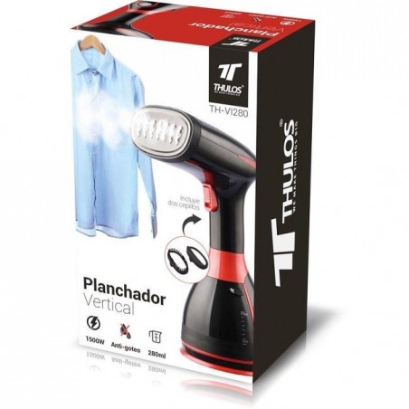 Thulos vertical steam iron, includes 2 brushes and measuring cup.