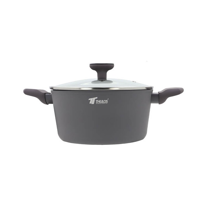 Casseruola in alluminio forgiato con coperchio in vetro Ø28 cm | Pentola con rivestimento antiaderente effetto pietra