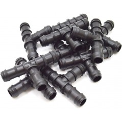 Lot de 50 Tee cannelé 16 mm pour tuyau goutte à goutte | Liaison pour l'union de tuyaux, noir