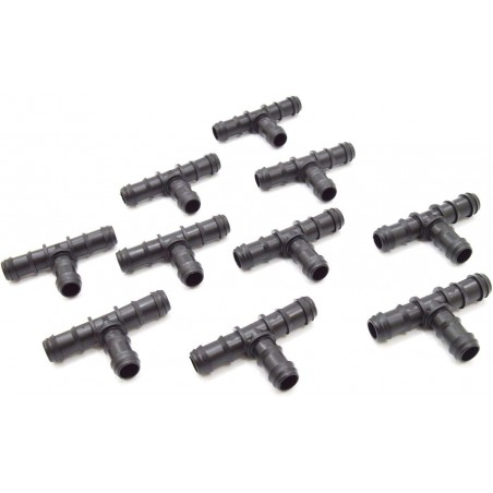 10 x Te 16mm riego por goteo negro. Unión para tubo de goteo diámetro 16 mm, negro