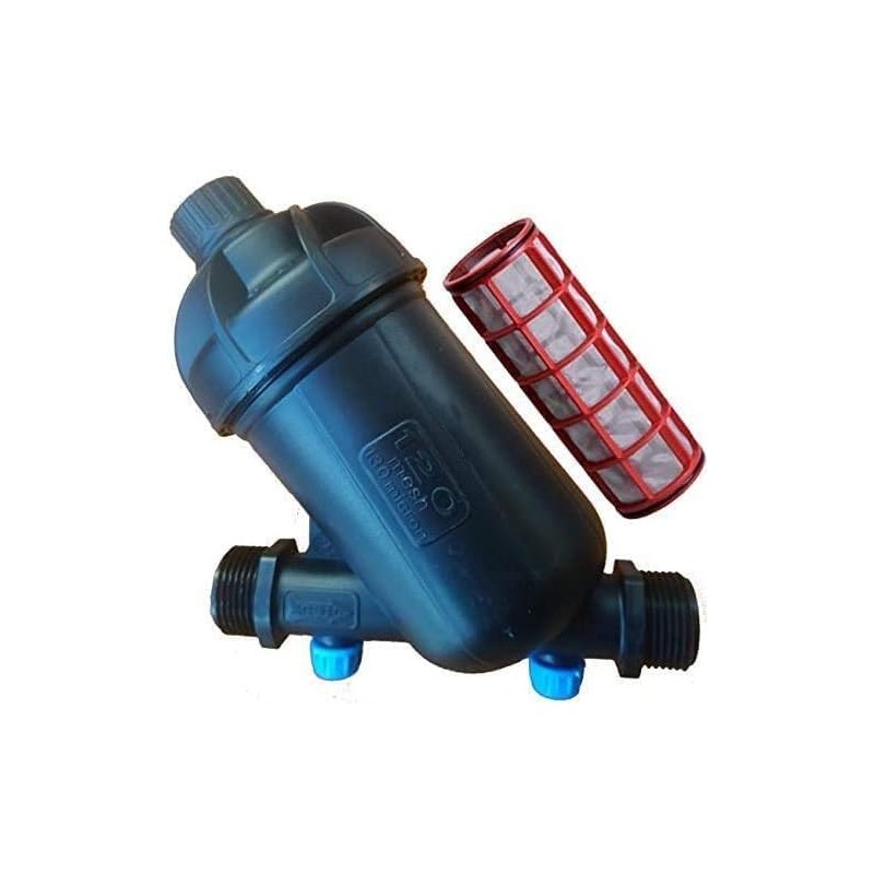 Filter für Bewässerung mit 3/4'' Maschen für einen 25 mm Schlauch. Ablassverschluss inklusive. Wird in Bewässerungsanlagen verwe Filter für Bewässerung mit 3/4'' Maschen für einen 25 mm Schlauch. Ablassverschluss inklusive. Wird in Bewässerungsanlagen verwe