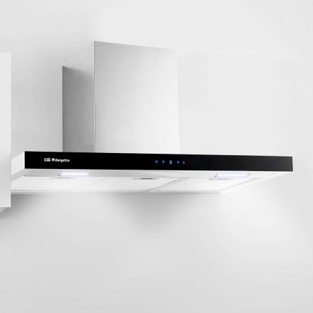 Cappa decorativa con frontale in vetro temperato nero Orbegozo.  Motore da 230 W.  classe energetica A