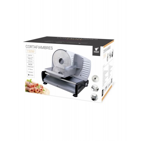 Cortafiambres Eléctrico, Cortadora de Jamón con Interruptor de Seguridad, Acero Inoxidable, Ajuste de Espesor 0-15mm, 150W