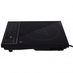 Fogão de indução de 1 zona, fogão elétrico de mesa em vidro preto, botões de toque 1000W-2000W, 40x32 cm