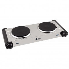 Fogão elétrico duplo de aço inoxidável de 2000 W, cooktop para acomodação estudantil ou acampamento, 50 x 29 cm