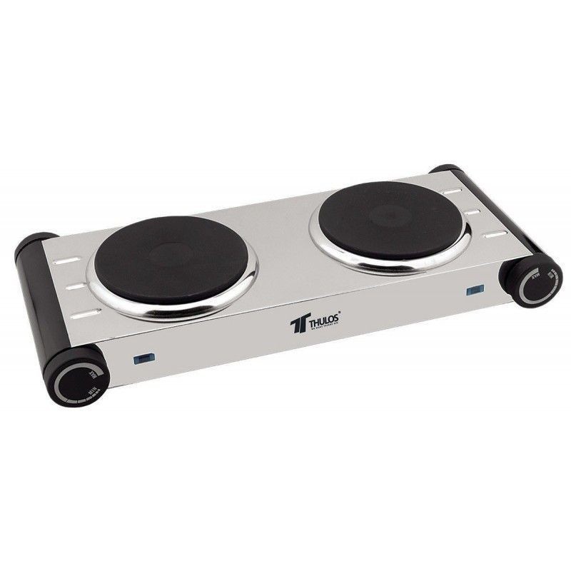 Fogão elétrico duplo de aço inoxidável de 2000 W, fogão para estudantes ou acampamentos, 50 x 29 cm Fogão elétrico duplo de aço inoxidável de 2000 W, fogão para estudantes ou acampamentos, 50 x 29 cm