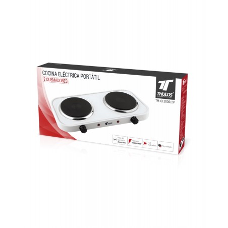 Fogão elétrico duplo 2000W, cooktop para acomodação estudantil ou camping, 50x29 cm
