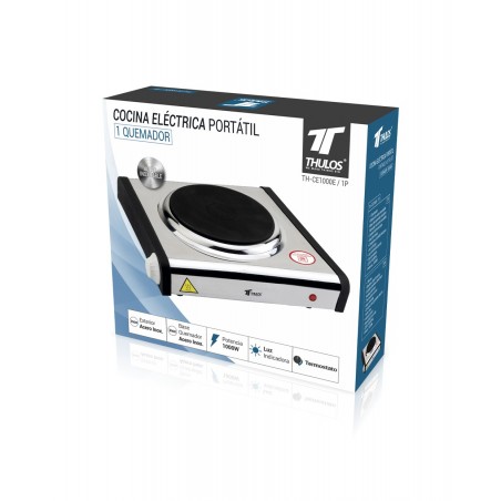 Fornello elettrico con 1 bruciatore, acciaio inossidabile | Piano cottura elettrico da 1000 W | Fornello portatile 28x27 cm | Fo