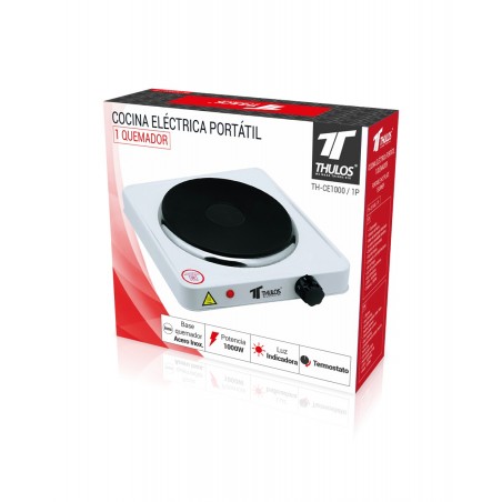 Piano cottura elettrico con 1 fuoco, Piano cottura per studenti o campeggio, 1000W, 24x22 cm