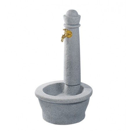 Fontana da giardino in pietra Roma, grigia, effetto pietra naturale. Altezza 100 cm, larghezza 54 cm, profondità 58 cm.