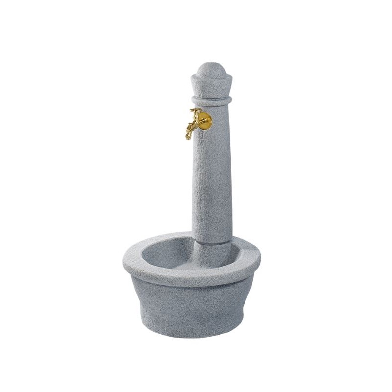 Fontana da giardino in pietra Roma, grigia, effetto pietra naturale. Altezza 100 cm, larghezza 54 cm, profondità 58 cm.