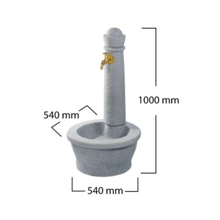 Roma stone garden fountain in grey, imitation natural stone. Height 100 cm, Width 54 cm, Depth 58 cm