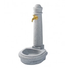 Venezia gray stone garden fountain, imitating natural stone. Height 90 cm, Width 44 cm, and Depth 52 cm.
