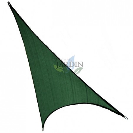 Toldo vela triangular poliéster 3,6 x 3,6 x 3,6 metros, verde 150 gr/m2 UV para jardin.