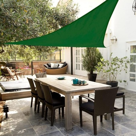 Store voile d'ombrage triangulaire en polyester 3,6 x 3,6 x 3,6 mètres, vert 150 gr/m2 UV pour jardin