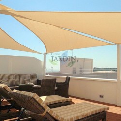 Store voile d'ombrage triangulaire en polyester 3,6 x 3,6 x 3,6 mètres beige 150 gr/m2 UV pour jardin