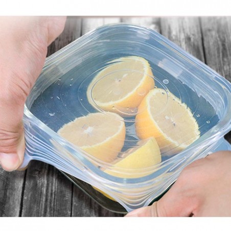 Pack of 6 Reusable Stretch Silicone Lids | Square Lids Adaptable for Containers, Pots and Food