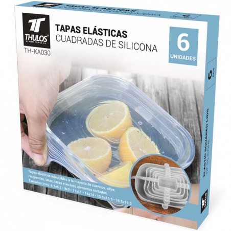 Pacote com 6 tampas elásticas de silicone adaptáveis Thulos.