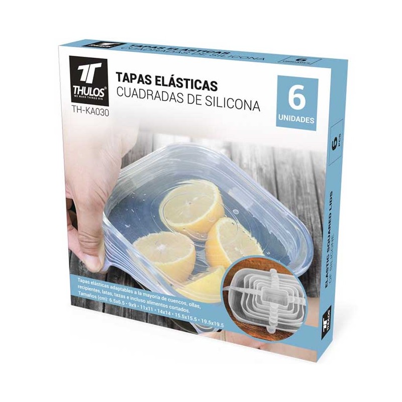 Pack de 6 Tapas elásticas de silicona adaptables Thulos.