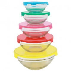 Set of 5 Glass Containers with Lids | Kitchen Food Containers with Plastic Lids | Dishwasher Safe