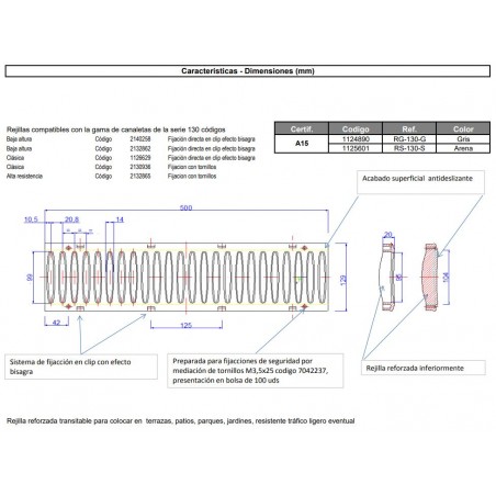 Boden-Evakuierungsgitter aus verstärktem Polypropylen mit UV-Schutz, Maße 50 x 13 cm